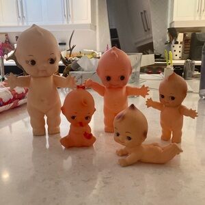Assorted Peach Kewpie-Style Mini Dolls - Set of 5